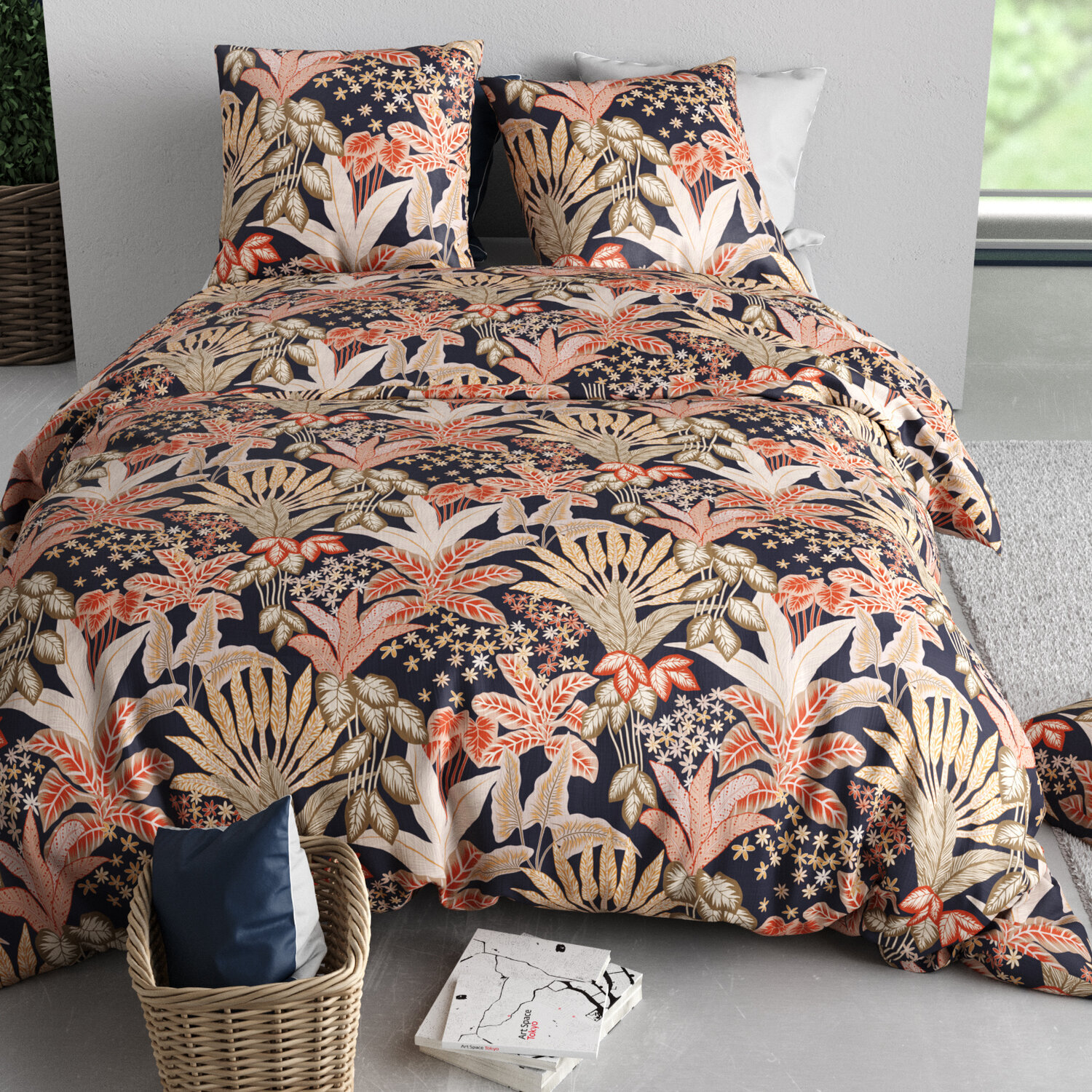 Parure housse de couette 100% coton 57fils + 2 taies Louisiane