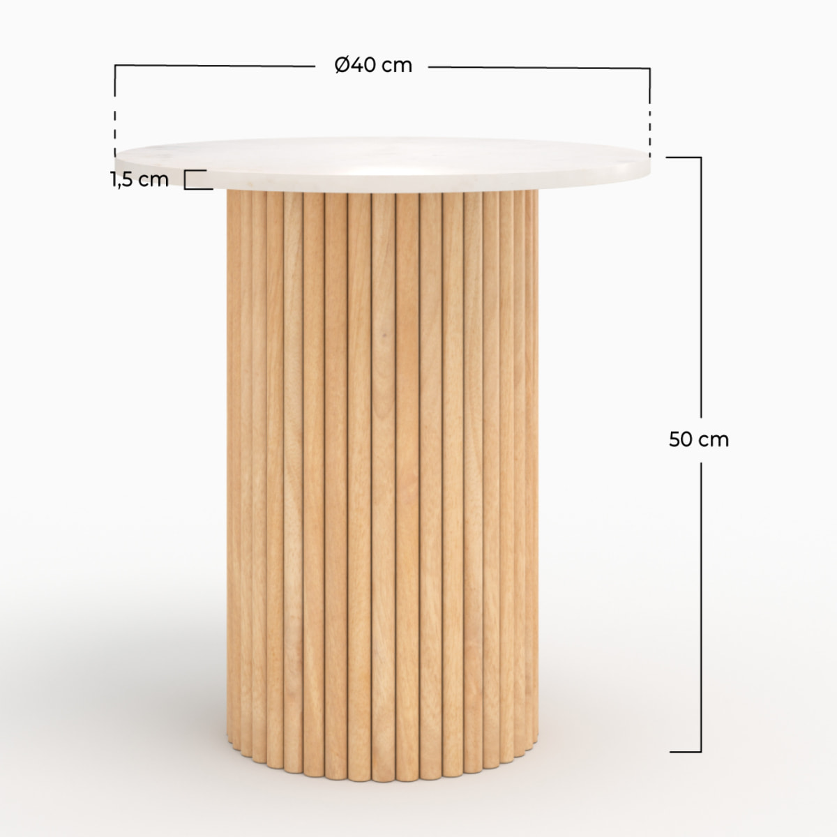 Table d'appoint en marbre et bois de manguier D40 cm - Agathe