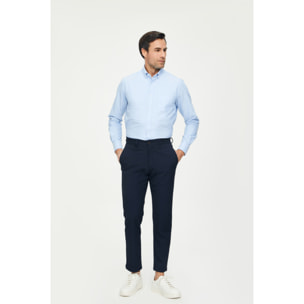 Camicia Uomo 1 Bottone Button Down Slim Oxford Lavato Unito Celeste