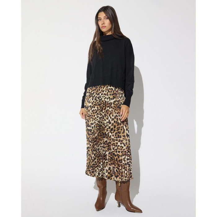 Abito combinato con gonna plissettata a stampa animalier