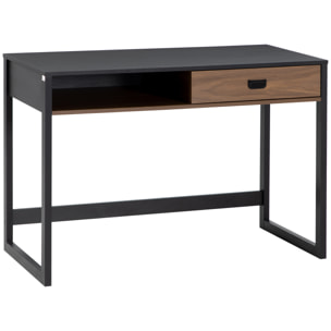 Bureau style industriel casier tiroir coulissant panneaux MDF noir aspect noyer