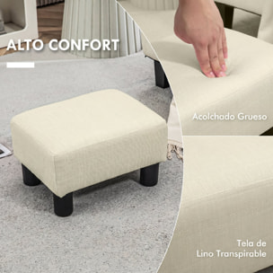 Reposapiés de Salón Taburete Bajo Tapizado en Lino Otomana Rectangular con Estructura de Madera para Sala de Estar Dormitorio Beige