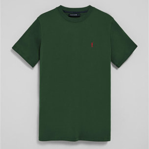 Camiseta verde botella con cuello redondo y bordado Rigby Go