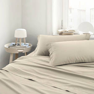 Completo letto in raso tinta unita beige 100% cotone