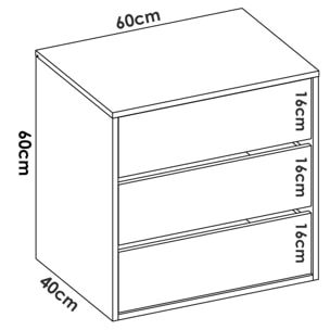 Cassettiera Vinson, Settimanale per interno armadio, Comò per camera da letto con 3 cassetti, 60x40h60 cm, Bianco