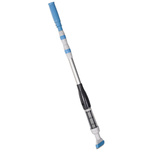 Aspirateur balai électrique sans fil piscine spa - manche télescopique 106-162 cm - brosse, sac filtrant - ABS alu. - blanc bleu