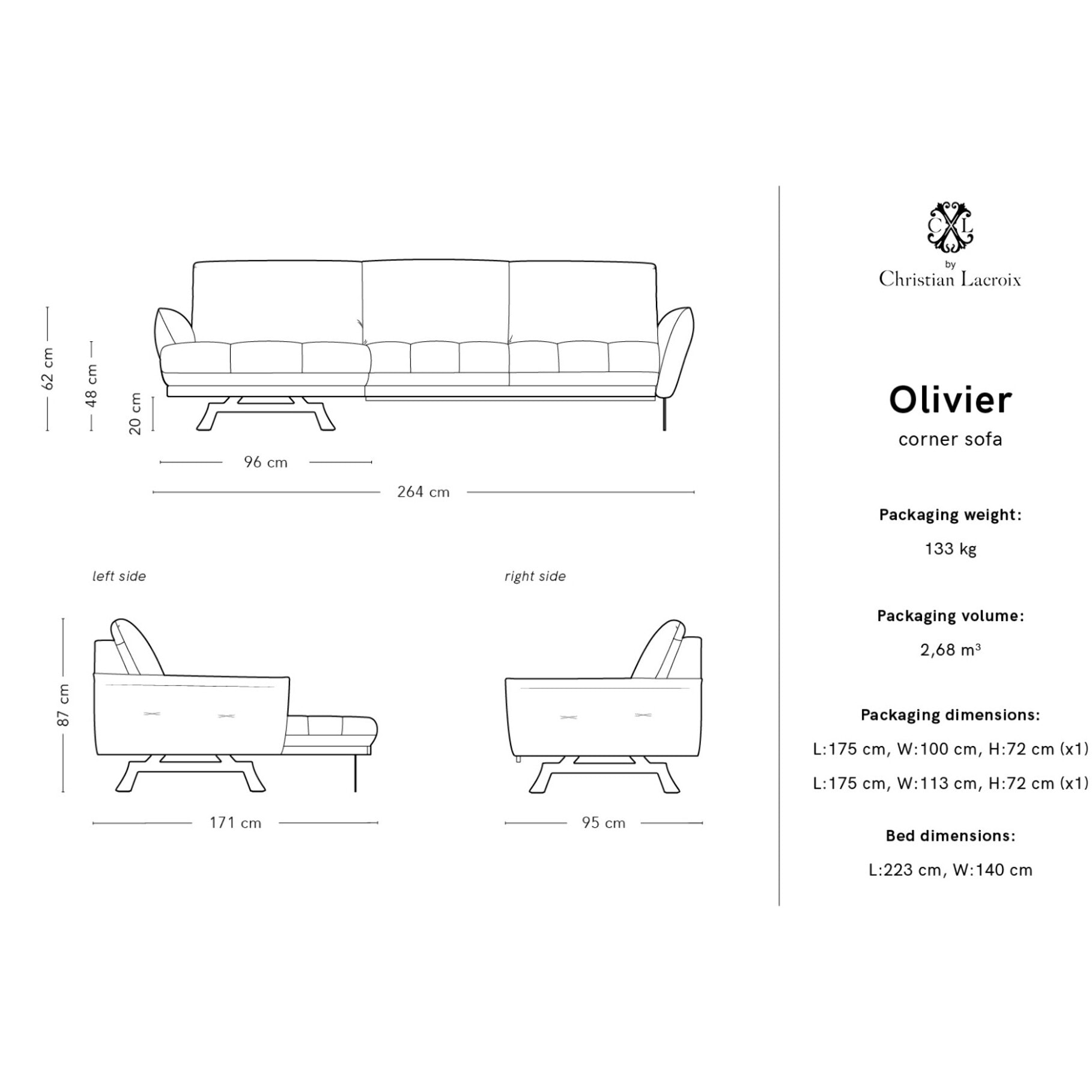 Canapé d'angle gauche modulable "Olivier" 4 places en tissu structurel gris