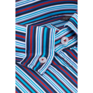 Camicia Uomo 1 Bottone Button Down Slim Popeline Stampato Blu/Celeste