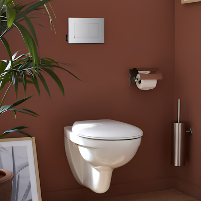 Pack cuvette WC suspendu sans bride Patio avec abattant + bâti support + plaque