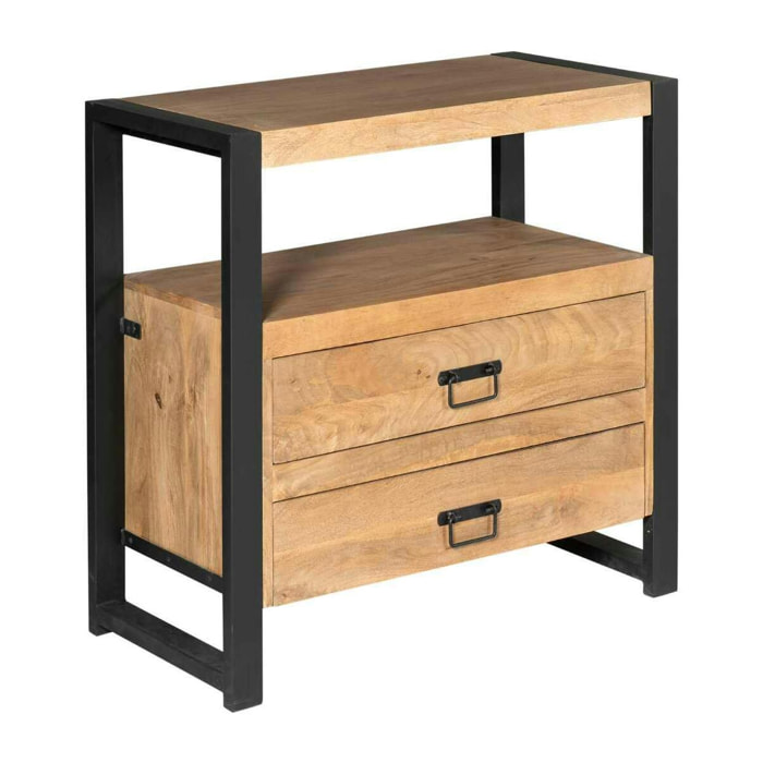 Commode bois métal 2 tiroirs MILORA