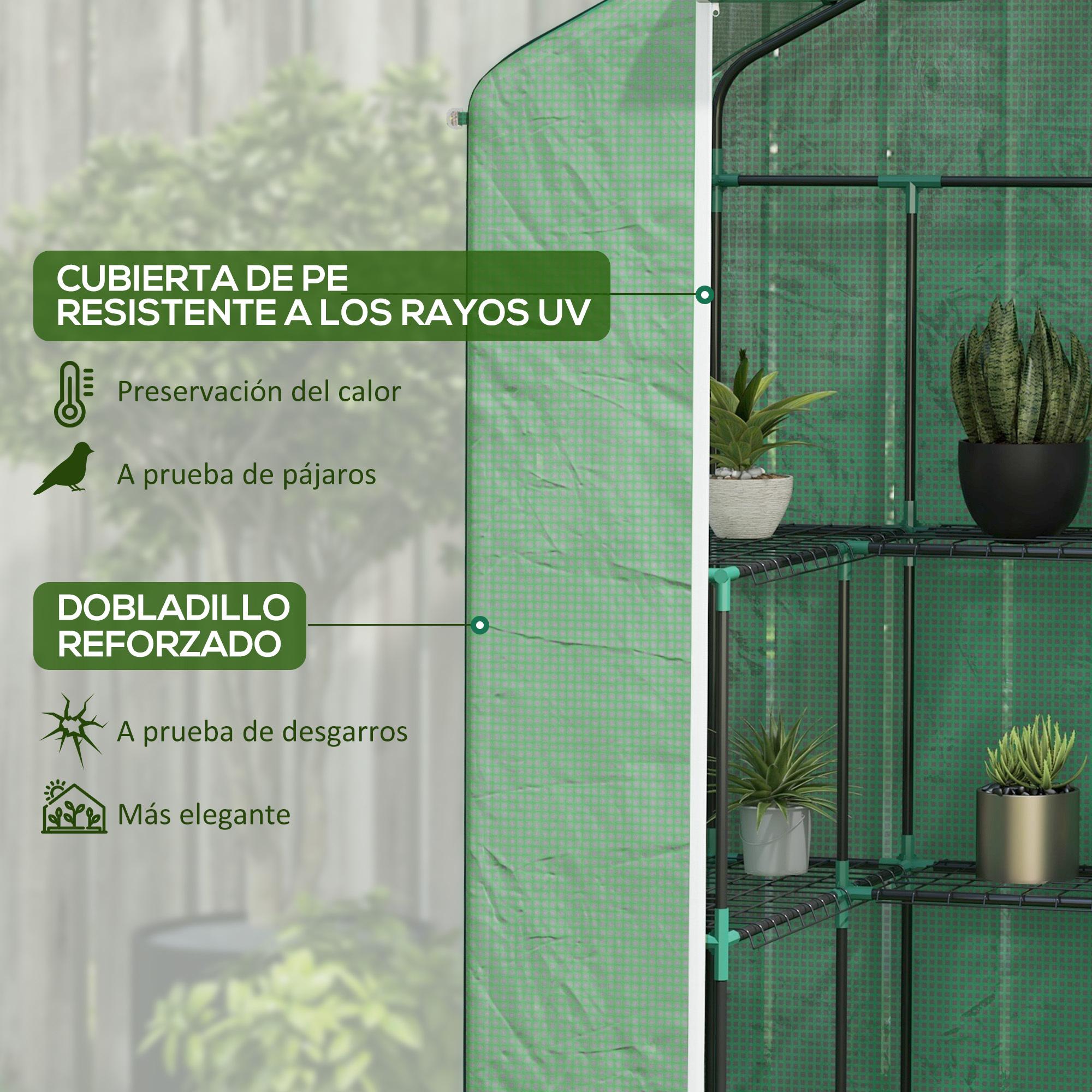 Invernadero para Jardín Invernadero con 1 Puerta 2 Ventanas y Estantes de 2 Niveles en Forma de U para Cultivo de Plantas en Terraza Patio 140x73x190 cm Verde