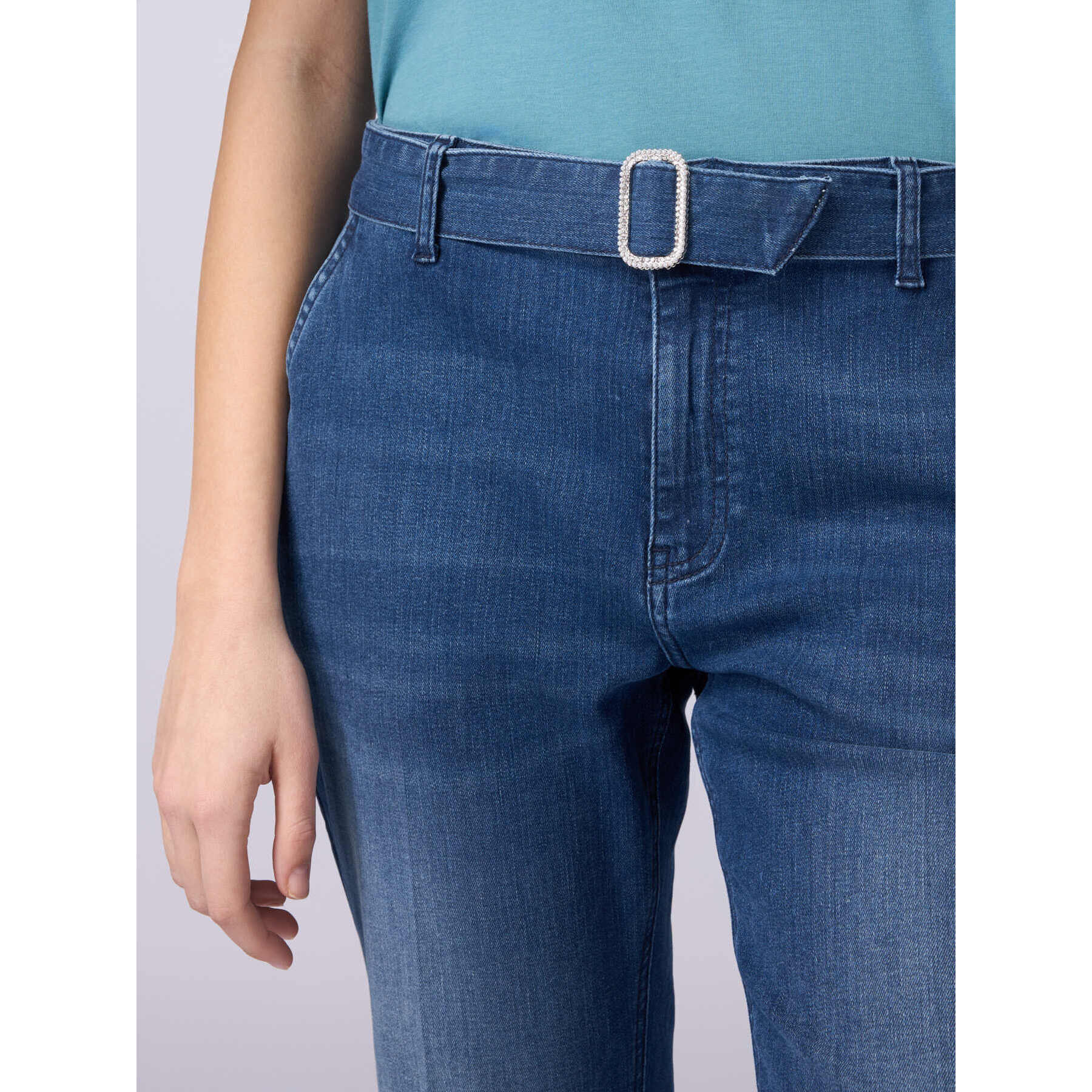 Oltre - Chino jeans with belt and jewel buckle - Azul