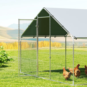 Gallinero para Exterior Grande, 6,8x3x1,9 m, Gallinero de Acero Galvanizado, Puerta con Doble Cierre, Cubierta Tela Oxford, Anti-UV e Impermeable, Diseño Accesible, para 20-30 Gallinas, Plata
