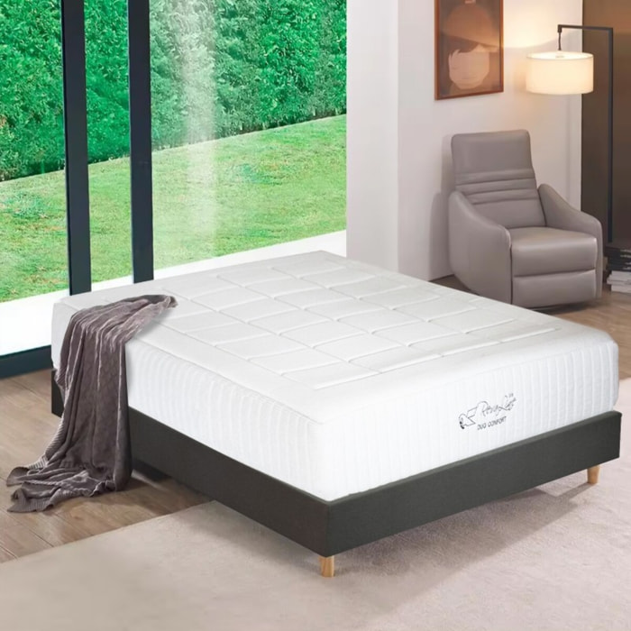 Ensemble Matelas Duoconfort - Gamme Luxe Hôtelière - avec son sommier Cancun en tissu gris foncé