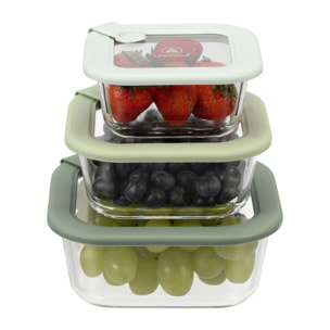 Lot de 3 boîtes en verre rectangulaires avec couvercles (320, 520 et 800 ml)