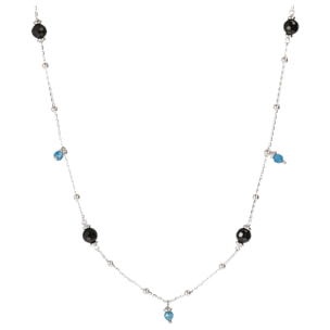 Collana Catena Rolo con Station in Spinello Nero e Ciondoli in Howlite Turchese