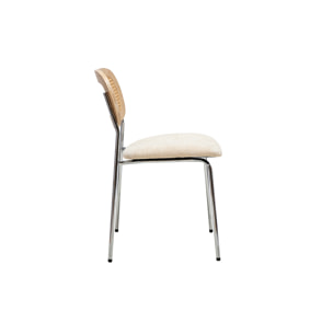 Chaises design en tissu effet velours texturé beige, métal chromé et cannage rotin (lot de 2) MIRANDA