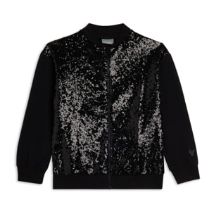 Felpa Bambina full zip con paillettes e collo bomber