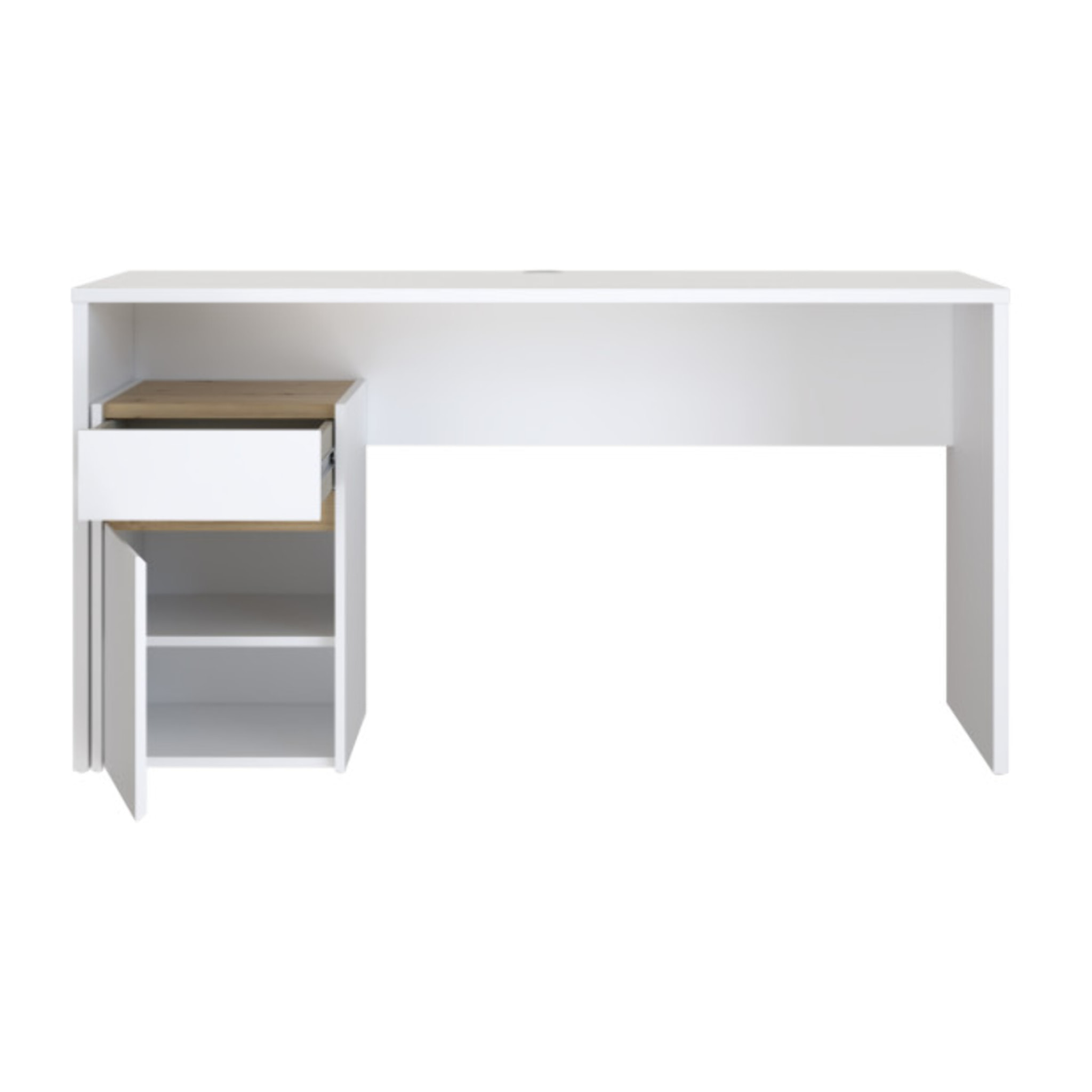 Bureau avec caisson amovible blanc mat et effet chêne - L140 CM - KIARA