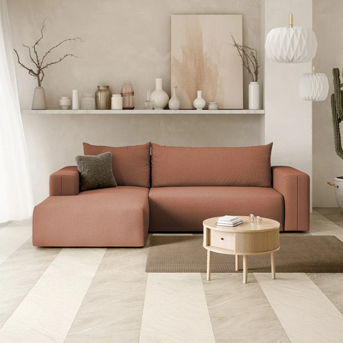 NALA - Canapé d'angle gauche convertible 4 places en tissu orange