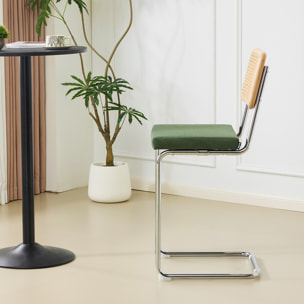 Lot de 2 tabourets de bar en cannage et velours côtelé - MUSE