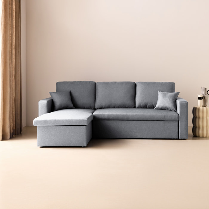 Canapé d'angle convertible réversible 3 places tissu avec coffre IDA