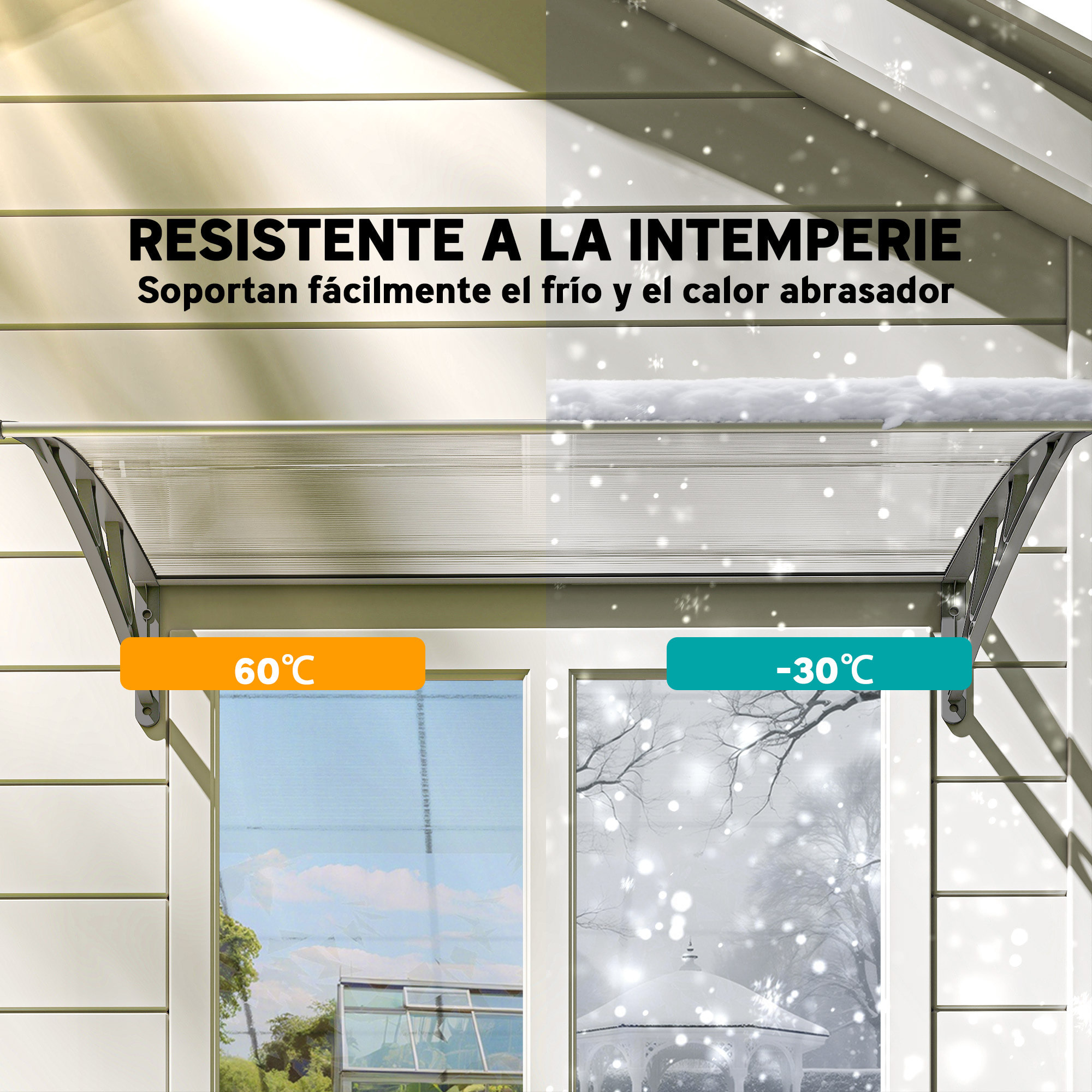 Marquesinas Exterior para Puertas y Ventanas, 110x60 cm, Tejadillo de Protección contra Sol y Lluvia, con Cubierta de Policarbonato, Soportes de PP y Regleta de Aluminio, Gris y Transparente