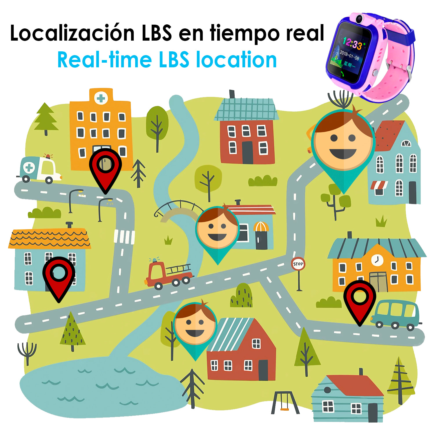 Smartwatch LT27 LBS especial para niños, con cámara, función de rastreo, llamadas SOS y recepción de llamada.