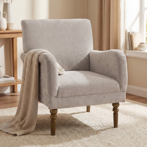 Sillón Relax, Sofá Individual, Tapizado en Lino, Reposabrazos Estilizados, Patas de Madera Maciza, Acolchado Grueso para Salón, Dormitorio y Oficina, Gris