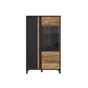 Vitrine H.158 cm en bois effet chêne et noir - YAL