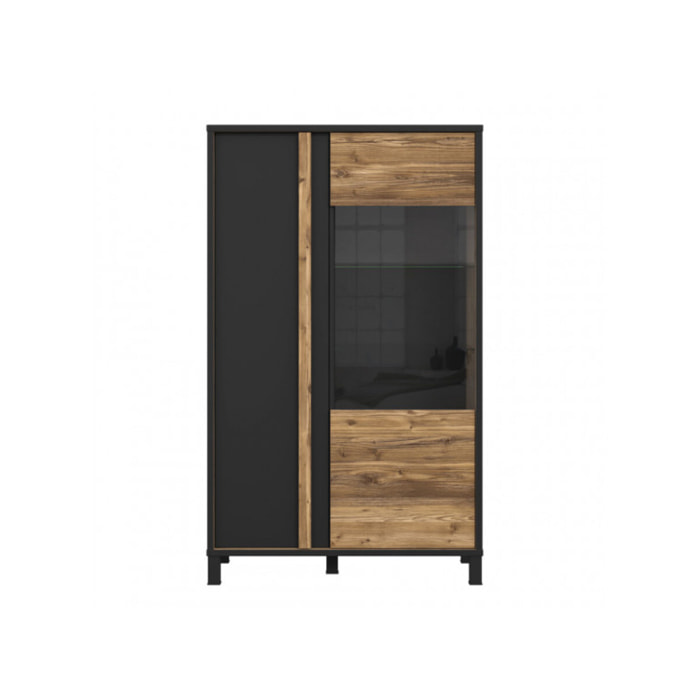 Vitrine H.158 cm en bois effet chêne et noir - YAL