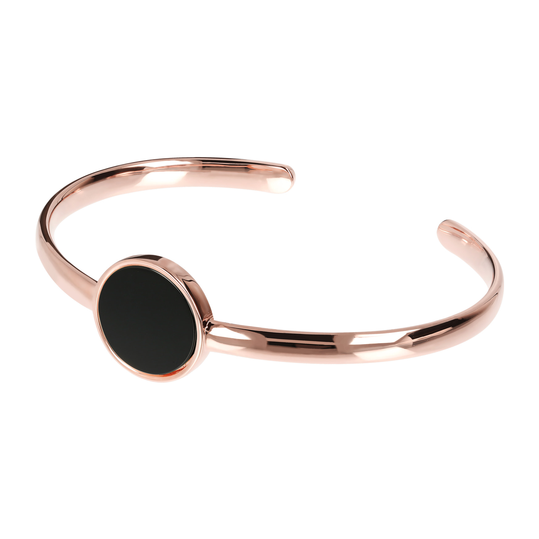 Bracciale Rigido con Disco in Pietra Naturale Onice Nero