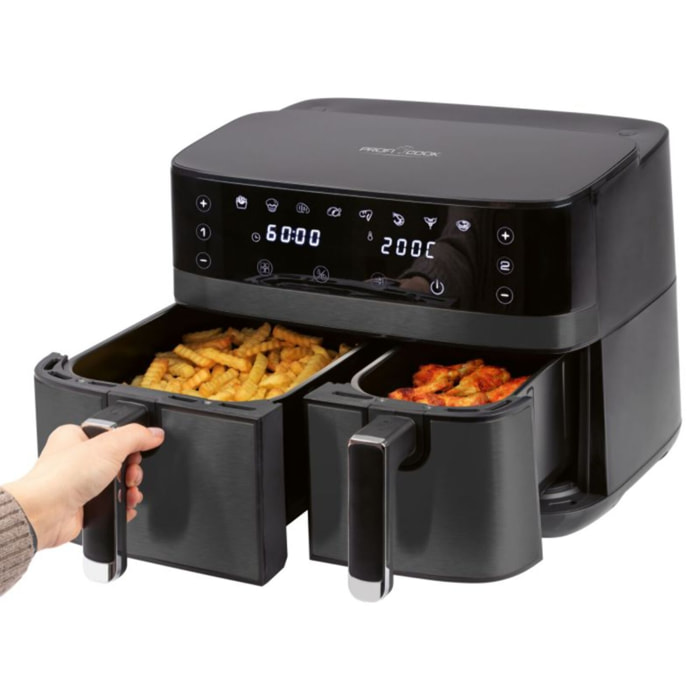 Friteuse à air chaud Air fryer 9L double compartiement 2700W Proficook PC-FR1295H-Noir