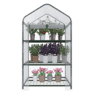 Serra A 3 Ripiani Da Giardino Per Orto Telaio In Acciaio Verniciato Telo In PVC Trasparente Porta Avvolgibile Apertura A Cerniera 69x49x125 Cm