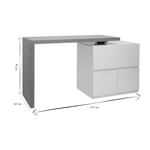 îlot - table de bar modulable avec rangement blanc mat et bois clair chêne L140-165 cm MAX