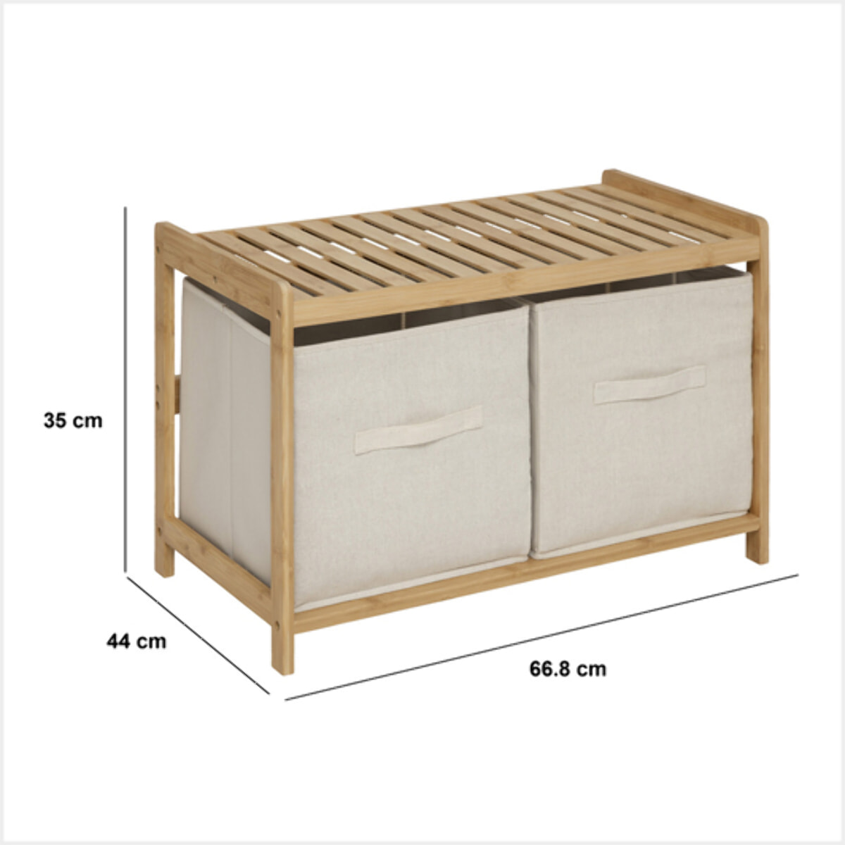 Banc de rangement "Tidy Box" avec 2 paniers en bambou marron 66,8x35cm