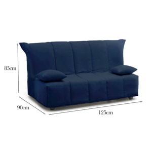 Divano Letto Alisee, Divano a 2 posti, 100% Made in Italy, Sofà Soggiorno con apertura a carrello, in tessuto imbottito, con cuscini inclusi, Cm 125x90h85, Blu