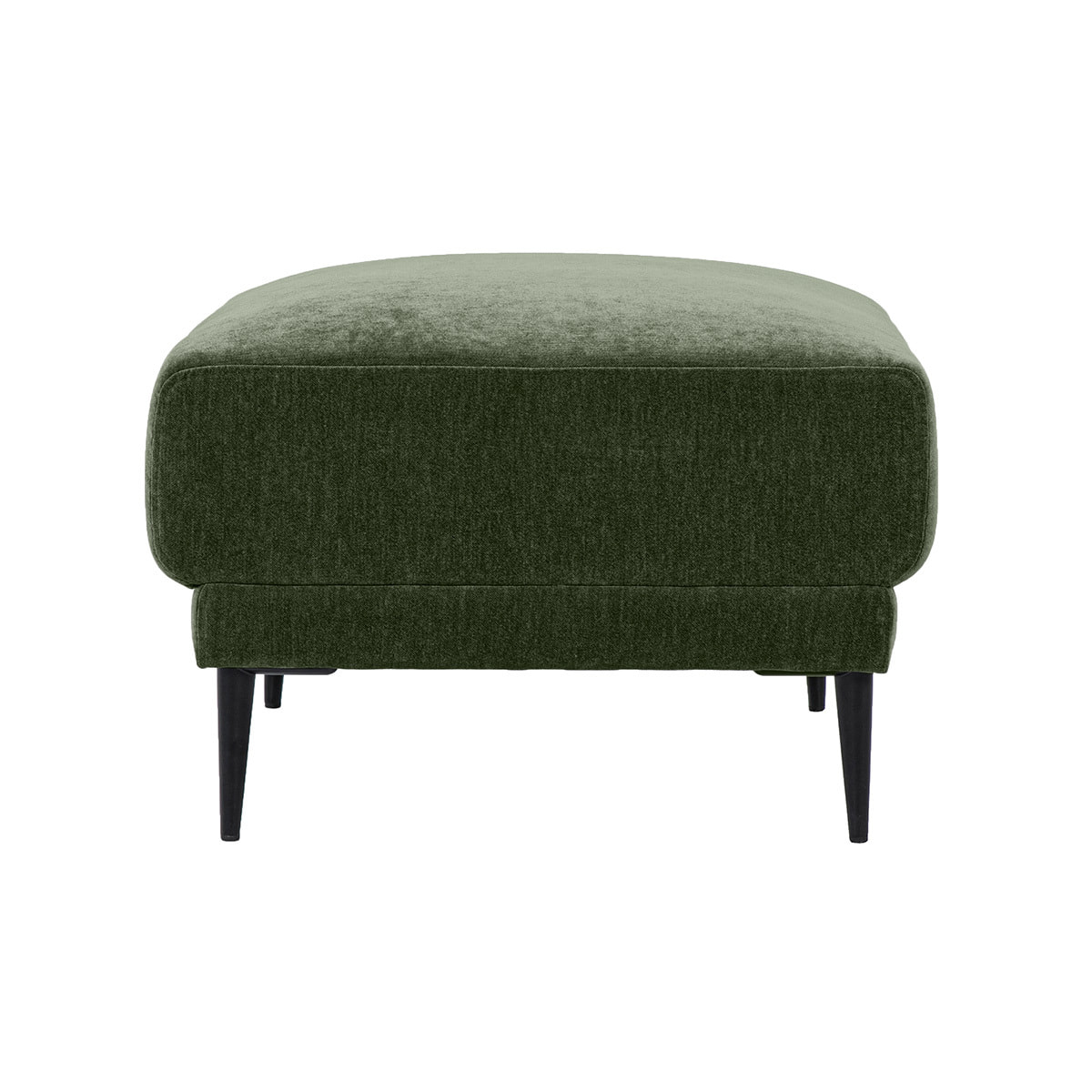 Pouf repose pieds en tissu effet velours vert kaki et métal noir JERRY