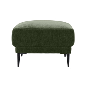 Pouf repose pieds en tissu effet velours vert kaki et métal noir JERRY