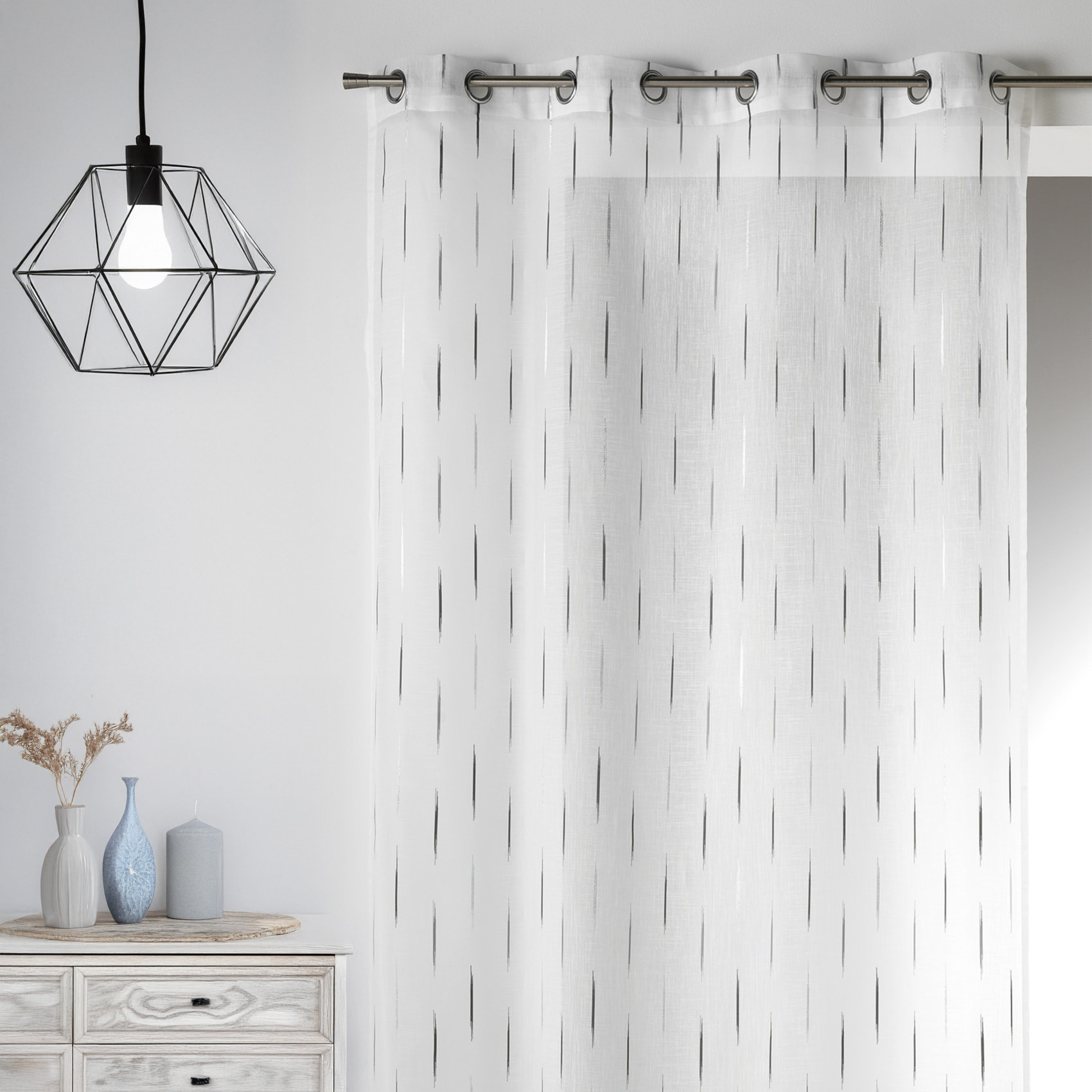 Voilage en Etamine Jacquard 'Traits Fins' - Gris clair