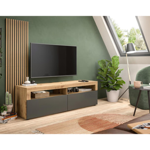 Brentford - meuble tv - effet bois et gris - 2 portes - 160 cm - Bois / Gris