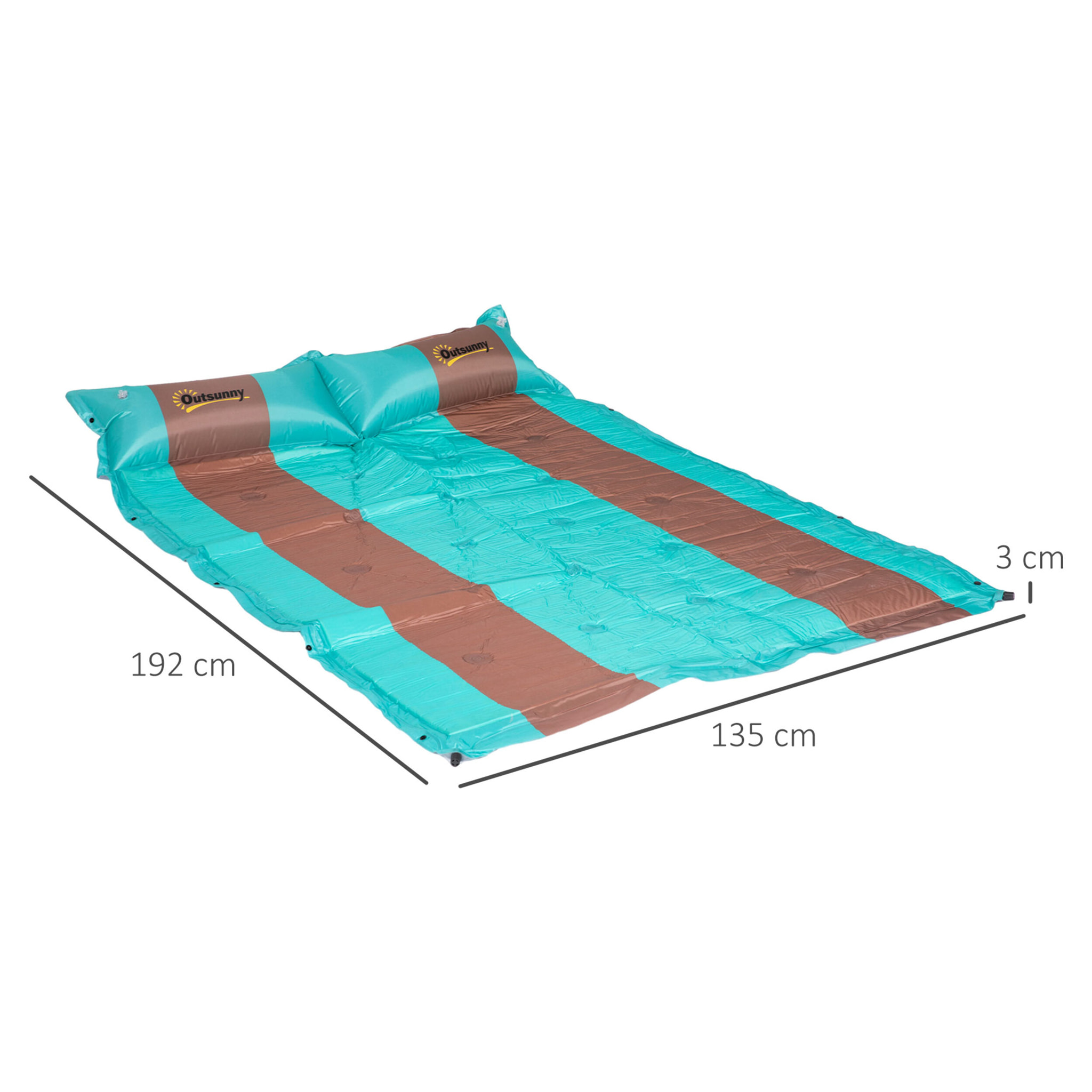 Matelas de camping 2 places autogonflant avec oreillers et sac de transport turquoise marron