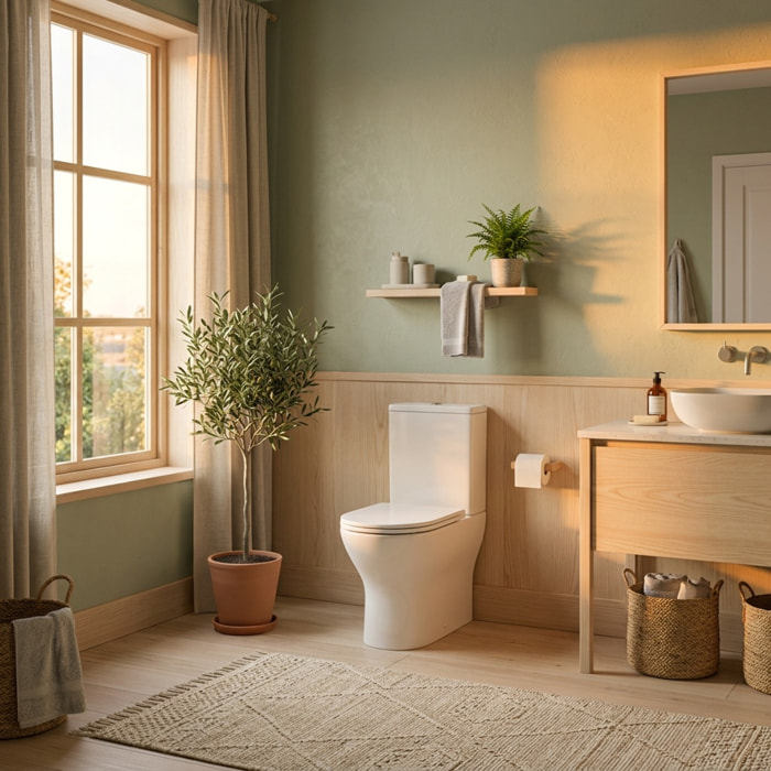 Brevis Combi WC à poser sans bride en céramique compatible PMR avec abattant SoftClose, blanc (SATBRE033RREXVPP)