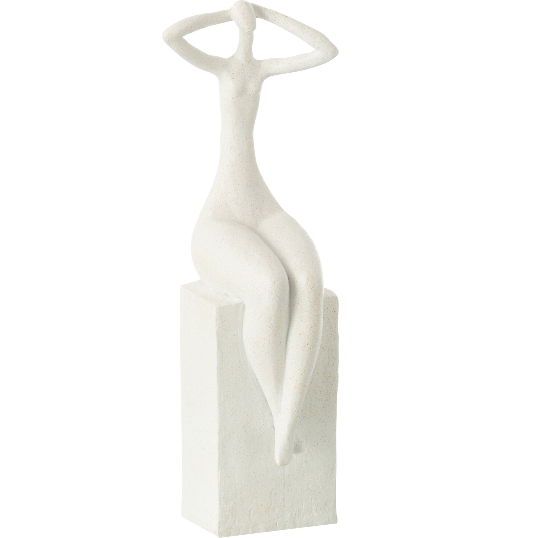 J-Line décoration Femme Assis Sur Rectangle - polyrésine - blanc