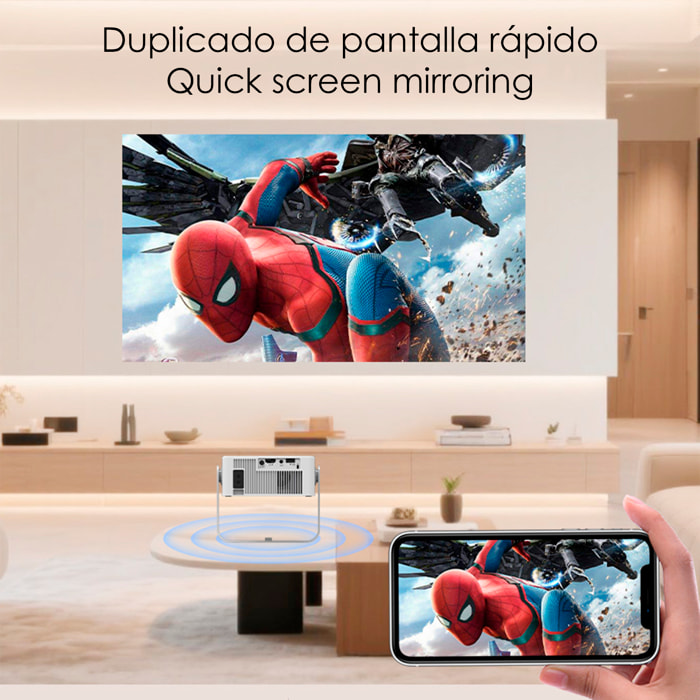 Proyector LCD X3 soporte de 4K UHD, WiFi 6, duplicación de pantalla para iOS y Android. 30 a 100 pulgadas, 150 lm. Con mando a distancia.