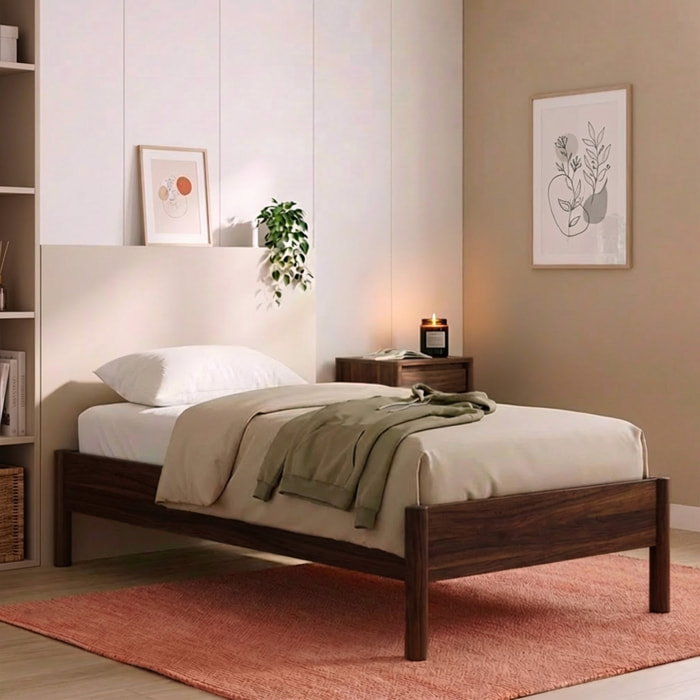 Lit avec sommier à lattes 90x190cm décor bois HARMONY