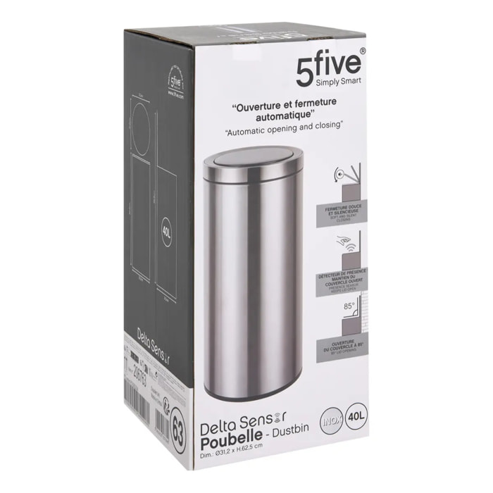 Poubelle automatique "Delta" en métal noir 40L