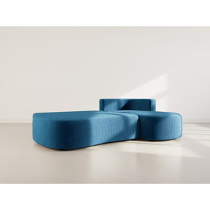 Mahina - canapé d'angle droit 4 places convertible avec coffre en velours côtelé - Bleu