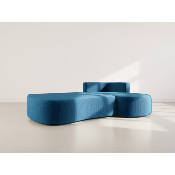 Mahina - canapé d'angle droit 4 places convertible avec coffre en velours côtelé - Bleu