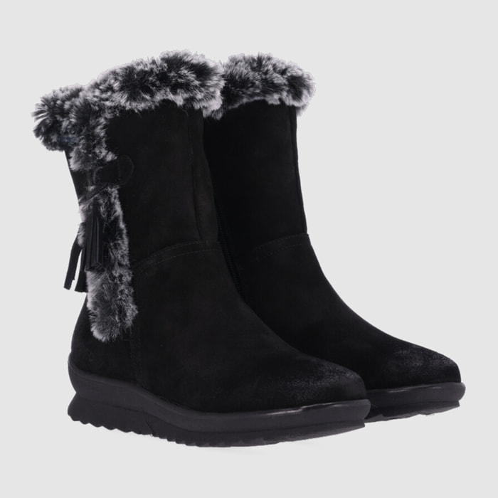Botines de Serraje - Negro - Tacón: Bajo